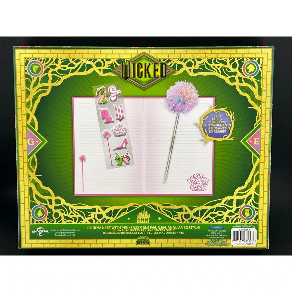 Wicked Movie Journal Set‎ with Pen and Puffy Sticker Sheet Glinda Pink Green NEW